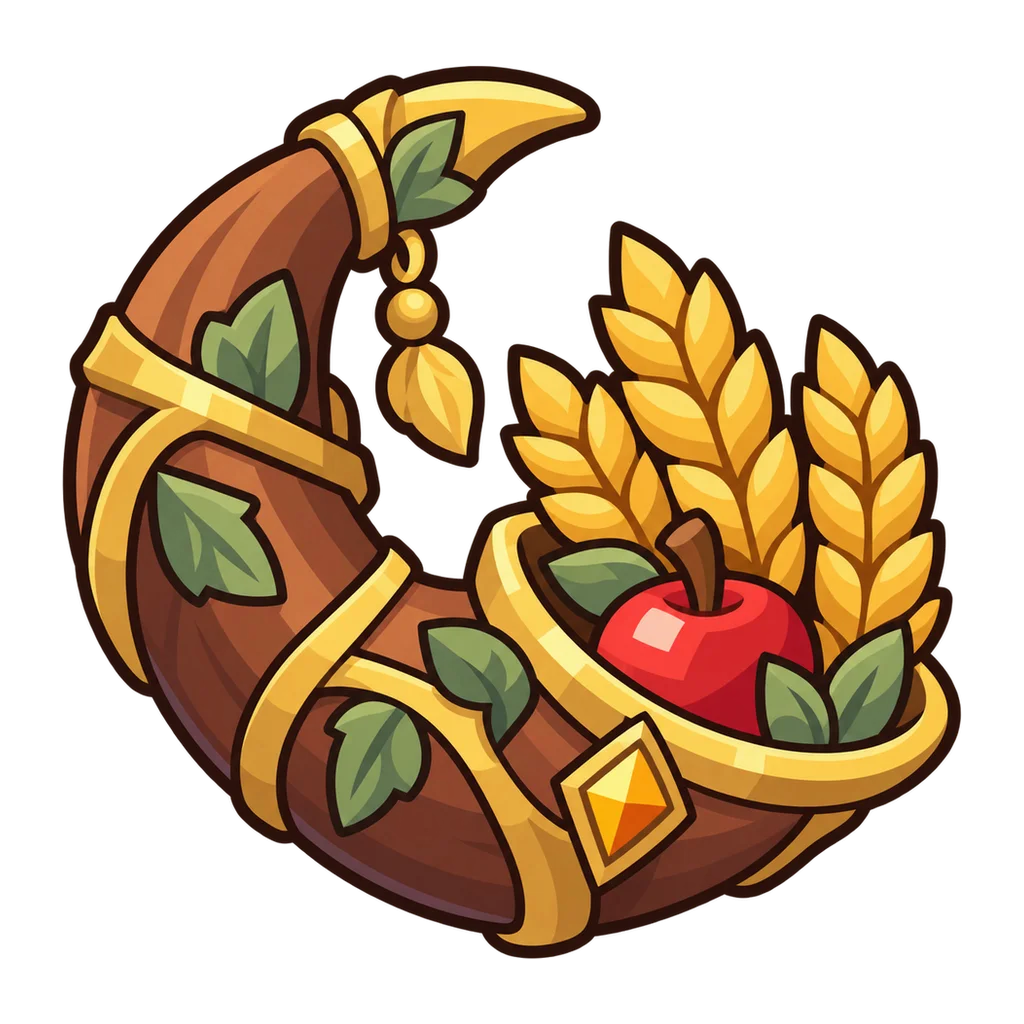 Corne de récolte remplie de céréales et de fruits